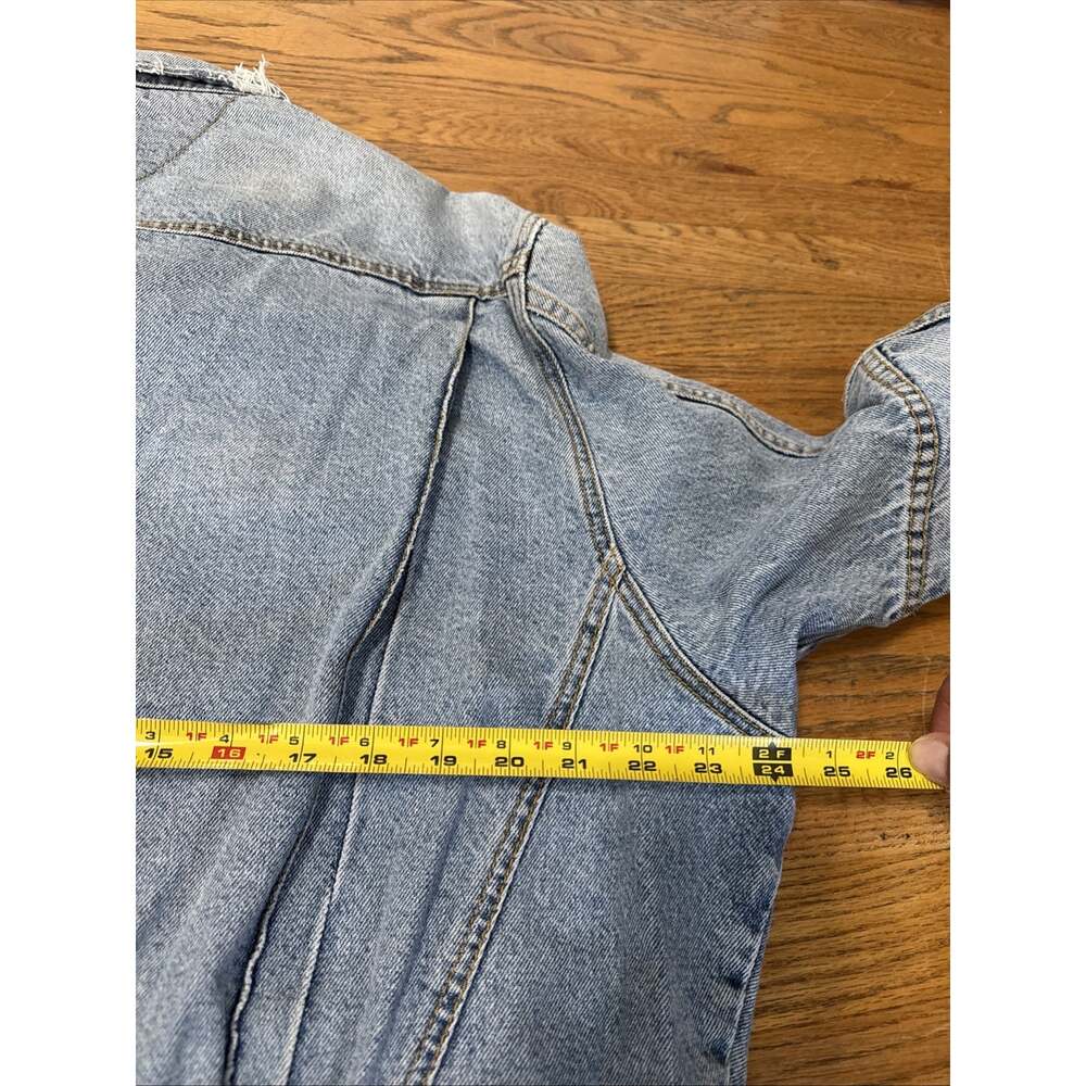 VTG 90s Tommy Hilfiger Denim Trucker Jacket Light Wash Distressed Grunge Y2K L - Picture 7 of 9